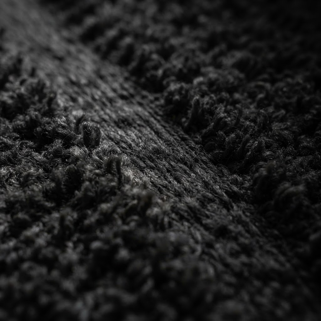 Close-up of freshly cleaned plush gray carpet fibers